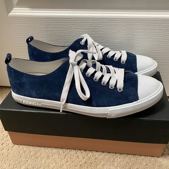 Prada Other - ⭐️HP⭐️ Prada Navy Blue Suede Low Top Men Sneaker Size 8.5